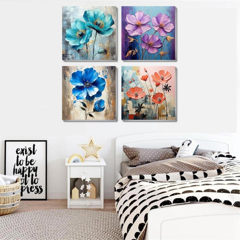 Fotasmua 4 Pack Paint by Numbers Kit for Adults Beginners Framed - Flowers Adults Paint by Numbers Kits on Canvas with Paints and Brushes, Flowers Small Oil Paint by Number Kits for Home Decor 8 X 8 Inch - Image 4